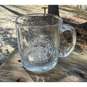 Starbucks 12oz Clear Glass Coffee Mug Made In USA Coffee Tea Mermaid
